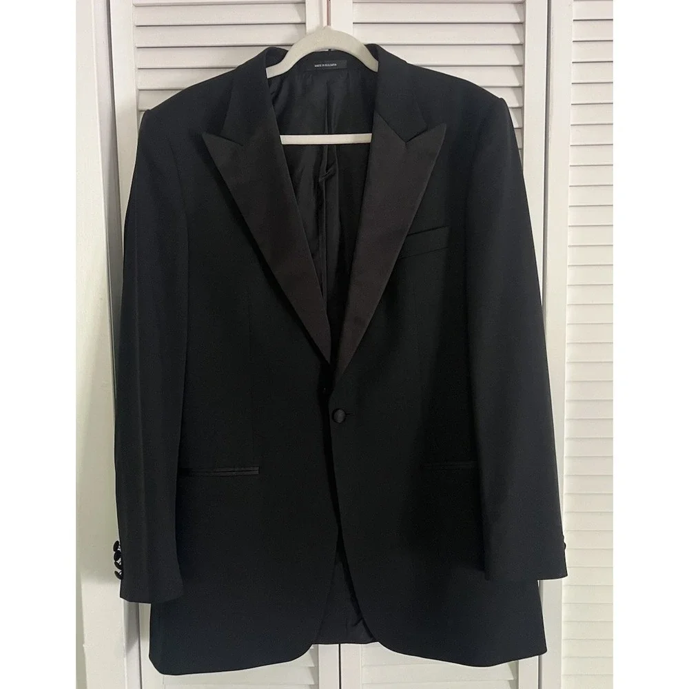 Hugo Boss Mens Black 100 Virgin Wool Button Tuxedo Suit 40L